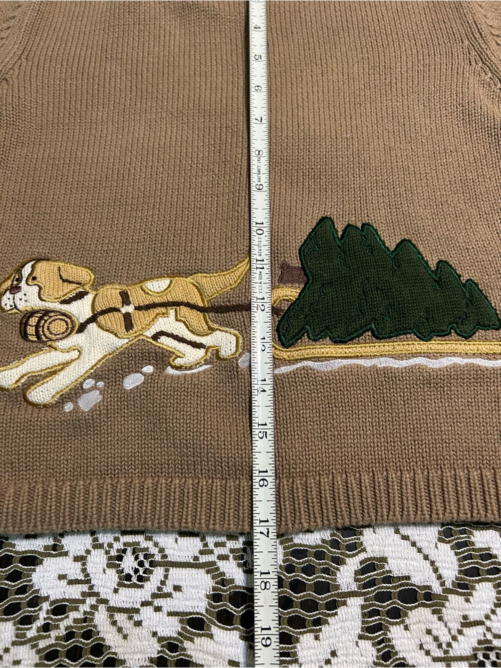 Kids Tan Crewneck Sweater with Dog & Forest Appliqué - Picture 5 of 10